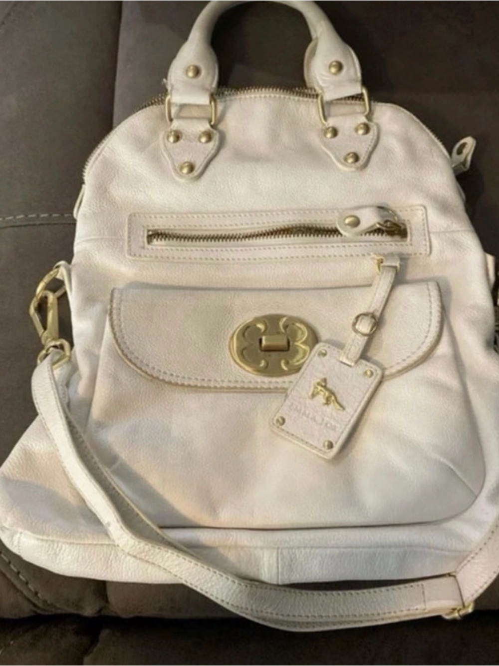 Emma Fox White Leather Women’s Satchel with Gold Hardware
